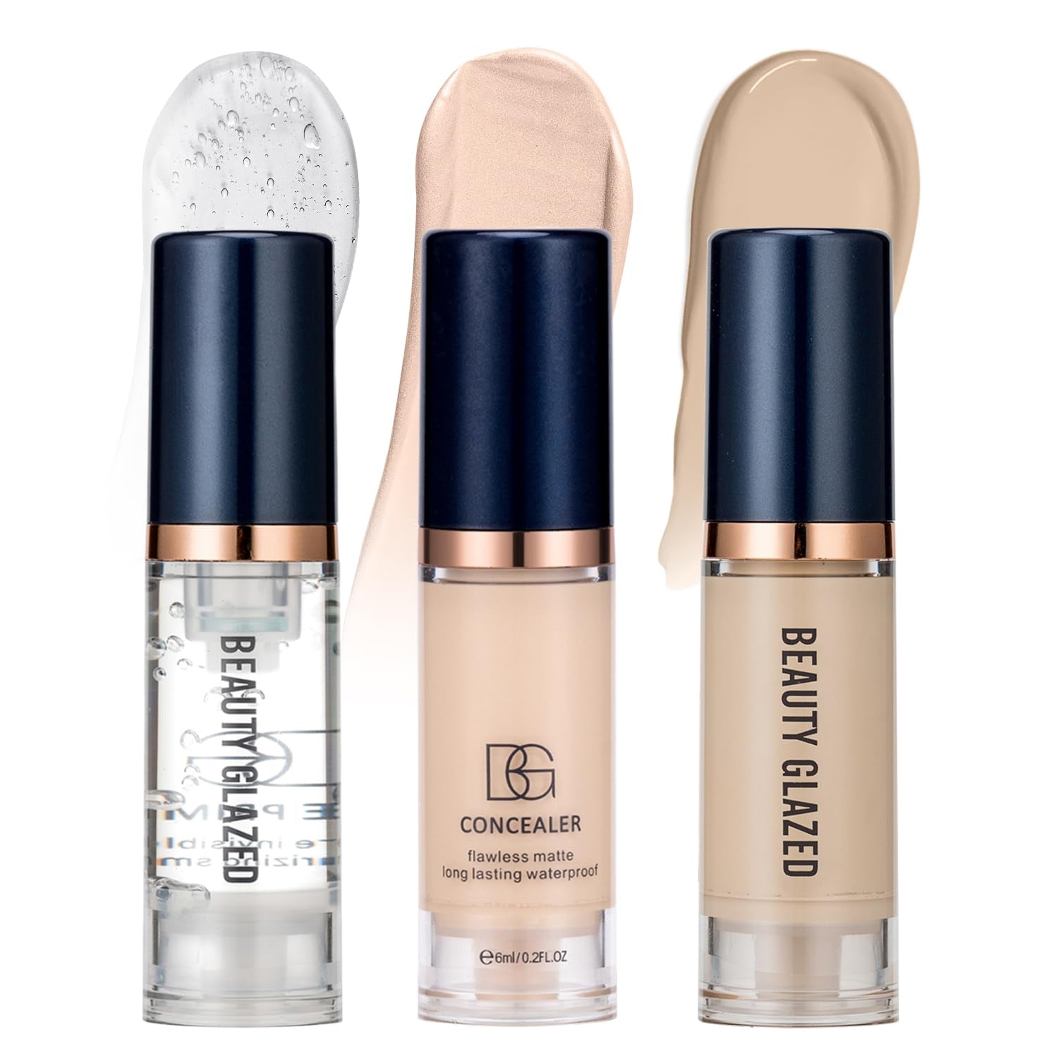 Make up Foundation,3 Kombinationen Primer+Concealer+Flüssige Foundation,Langanhaltende Mittel- Bis Volldeckende Foundation,Transfer-Proof Soft Matte Oil Control Foundation, Makeup in Einem Schritt