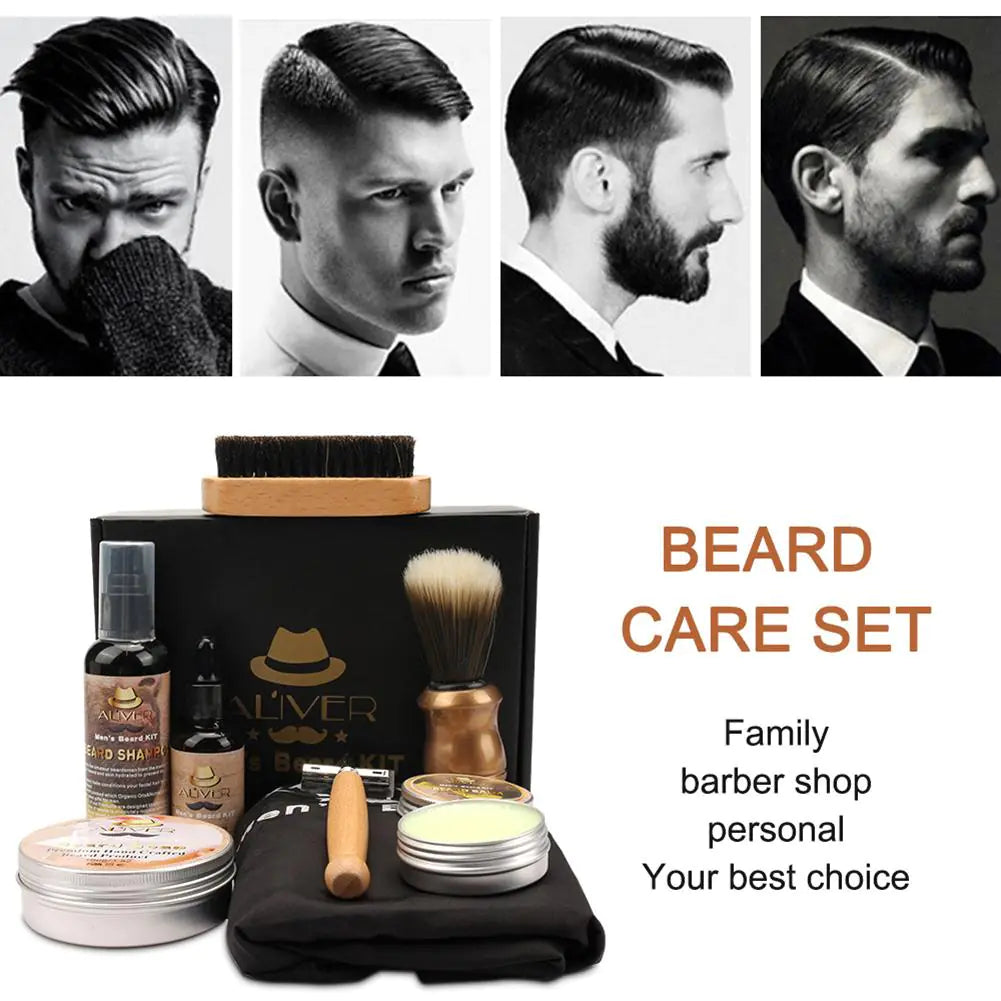 Herren Bartpflege-Set mit Öl, Balsam, Bürste und Rasierer
