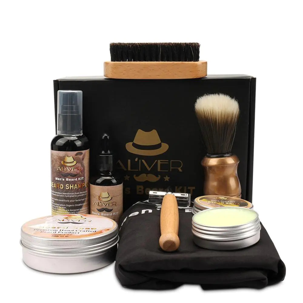 Herren Bartpflege-Set mit Öl, Balsam, Bürste und Rasierer